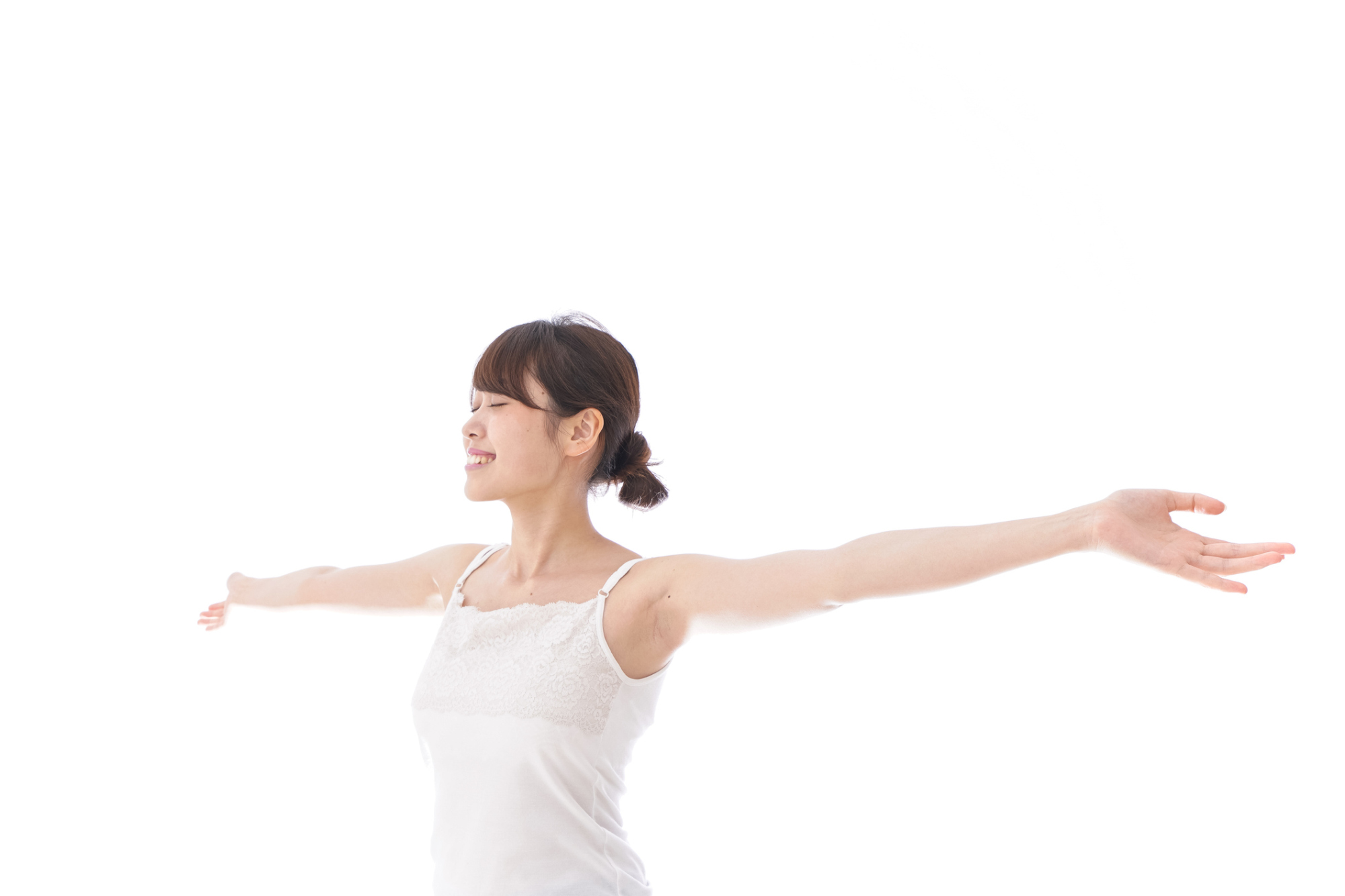 iStock-1022746720.jpg Woman doing chest expansion stretch warm-up, spreading arms wide to relax pectorals and shoulder joints.